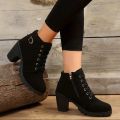 Women's Ankle Boots, Fashionable Versatile Chunky Heel Side Zipper Shortie, New 2025 Seasonal Shoes for All Seasons Gift Idea Cute Travel Style Classic Elegant Comfort Breathability Lightweight Trendsetter Plus Size. 