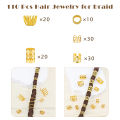 110 Pcs Gold Hair Jewelry for Braids and Dreadlocks - Metal Rings, Cuffs, Clips Accessory Decorations - Golden Yellow.