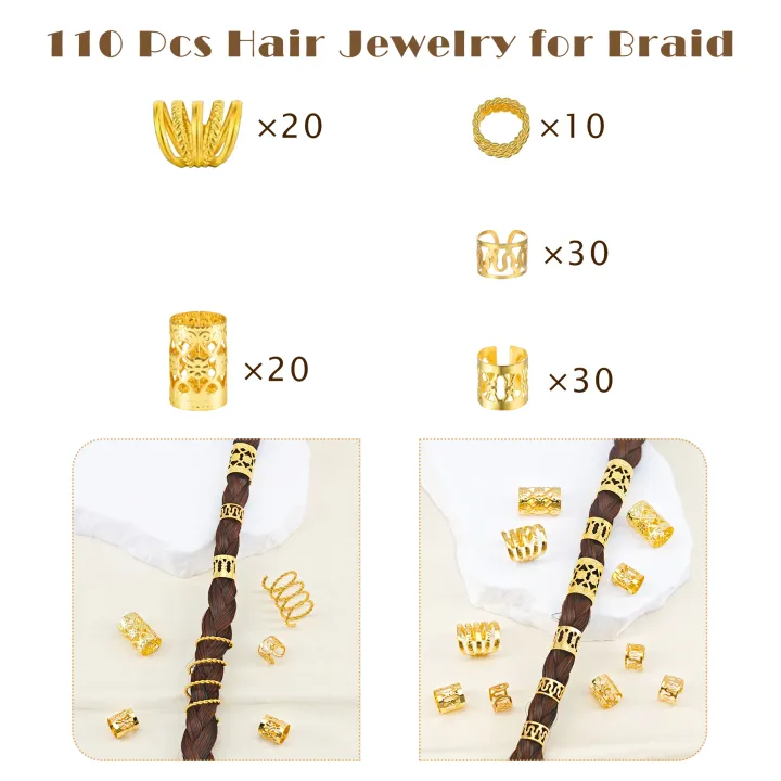 110%20Pcs%20Gold%20Hair%20Jewelry%20for%20Braids%20and%20Dreadlocks%20-%20Metal%20Rings,%20Cuffs,%20Clips%20Accessory%20Decorations%20-%20Golden%20Yellow%20-%20Image%204