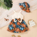 2Pcs Summer Baby girl Dress Maple leaves Bow Dress+Hat Set 0-3 Year Old Baby Girl Summer Beach Vacation Casual Dress. 
