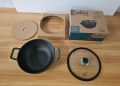 Natural Cast Iron Extra Heavy Kadai With Lid  22 cm Induction Base. 