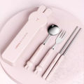WORTHBUY 3/4PCS Cute Portable Dinnerware Set Reusable 304 Stainless Steel Fork Spoon Chopsticks With Box Cutlery For Kid Student.