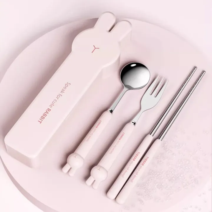 WORTHBUY%203/4PCS%20Cute%20Portable%20Dinnerware%20Set%20Reusable%20304%20Stainless%20Steel%20Fork%20Spoon%20Chopsticks%20With%20Box%20Cutlery%20For%20Kid%20Student%20-%20Image%203
