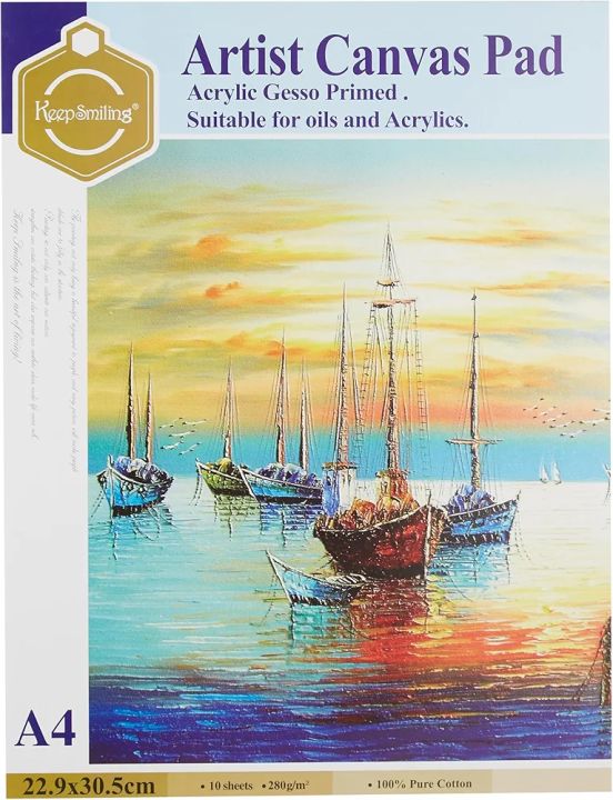 Artist Canvas Pad A4 Size 10 Sheets - 100% Pure Cotton, Acrylic Gesso ...