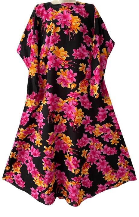 Printed round neck half zipper Abaya, Georgette Fabric, Umbrella Style, 54, length