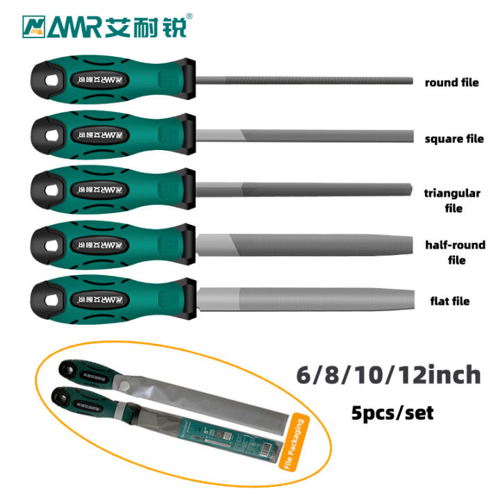 AMR 5pcs Metal Hand File Set Tool Set Large Carbon Steel Files Flat ...