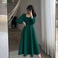 Long Puff Sleeve Solid Elegant Dress Women Clothing Wedding Guest New Year Women Fashion High Waist Slim Evening Party Dresses. 