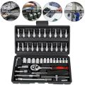 46pcs 1/4 Inch Drive Socket Set Ratchet Wrench Set Car Tool Kit, Bit Socket Wrench Set Metric Mechanic Tool Set Car Accessories.