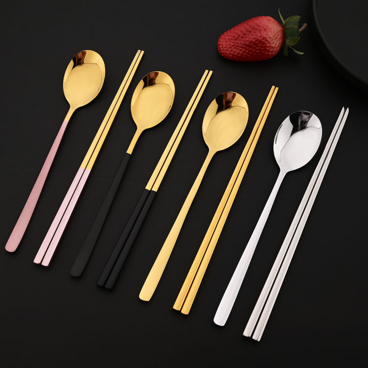 304%20Stainless%20Steel%20Cutlery%20Set%20Sushi%20Sticks%20Dinner%20Spoons%20Set%2010Pcs%20Dinnerware%20Korean%20Chopsticks%20Dessert%20Spoon%20Flatware%20Set%20-%20Image%202