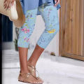 Summer leisure new digital printing slim cropped pants leggings ladies. 
