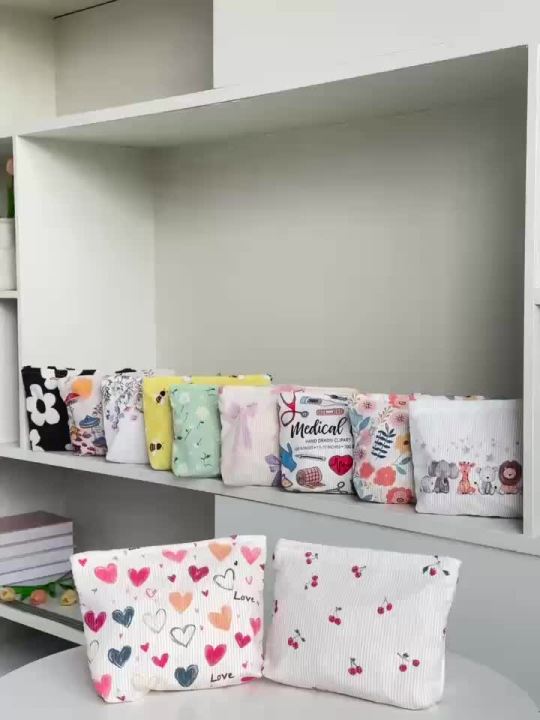 Cherry Printed Corduroy Makeup Bag, Lightweight Zipper Makeup Storage Box, Multifunctional Bag with Lining