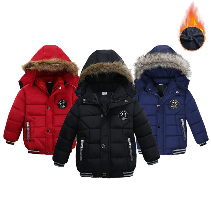 Keep Warm Autumn Winter Boys Jacket Fur Collar Hooded Baby Coat Fashion Zipper Boy Outerwear 2-6 Year Kids Clothes Birthday 