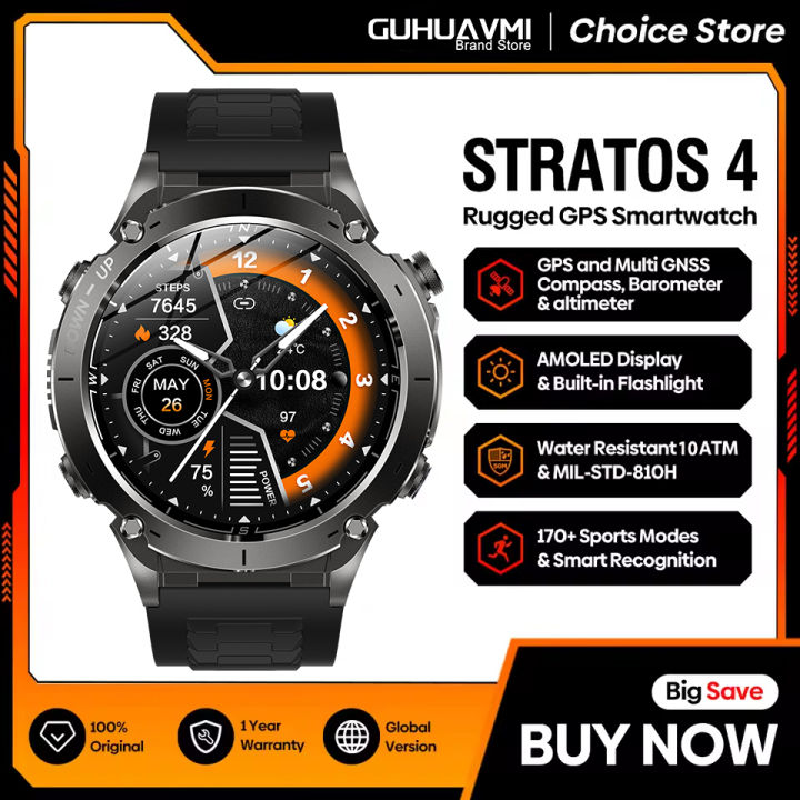 2025 New genuine Stratos 4 Smartwatch 1.43"AMOLED HD Screen Compass Barometric Altimeter Flashlight Voice Calling SmartWatch