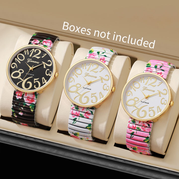 1/2/3/4PCS%20Fashion%20Flowers%20Printed%20Women%20Watch%20Luxury%20Elastic%20Strap%20Arabic%20Quartz%20Watches%20Reloj%20Mujer%20Girls%20Clock%EF%BC%88Without%20Box%EF%BC%89%20-%20Image%203