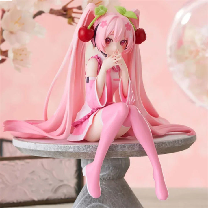 New Hatsune Miku Anime Figure Toys Pink Cherry Dress MIKU Kawaii Cartoon PVC Action Figurine Model Dolls Birthdays Kids