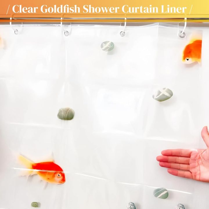 High-Quality%20PEVA%20Goldfish%20Shower%20Curtain%20-%20Transparent%20Bathroom%20Decor%20with%20Orange%20Fish%20and%20Stone%20Design,%20Includes%2012%20Hooks%20-%20Image%204