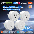 4Pcs Tuya 16A Smart Plug Zigbee WiFi US Standard Socket Canada Mexico Plug Power Monitoring Works With Alexa  Assistant. 