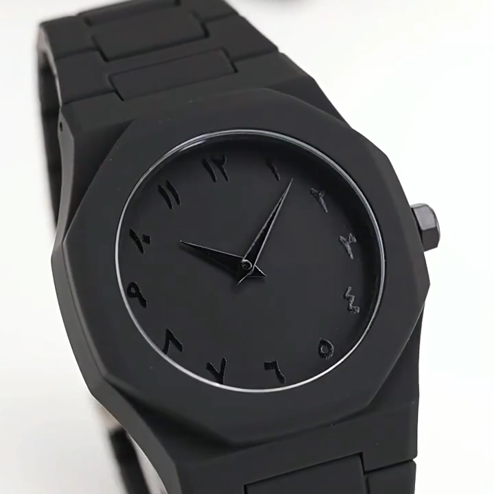 Men's Arabic Numeral Quartz Watch PC Plastic Material- Aura Arabic Watch - Black