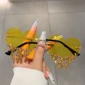 KAMMPT 1/2 Pairs Heart Shaped Sunglasses with Rhinestones Women Fashion Rimless Rave Shades Trendy Original Design Sun Glasses. 