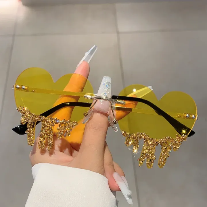 KAMMPT%201/2%20Pairs%20Heart%20Shaped%20Sunglasses%20with%20Rhinestones%20Women%20Fashion%20Rimless%20Rave%20Shades%20Trendy%20Original%20Design%20Sun%20Glasses%20-%20Image%204