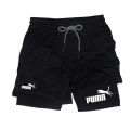 Summer Breathable 2-in-1 Double-layer Shorts for Men's Elastic Compression Shorts Quick-drying Phone Pocket Towel Loop Shorts.