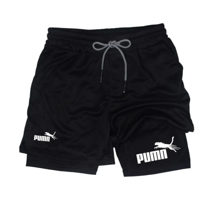 Summer Breathable 2-in-1 Double-layer Shorts for Men's Elastic Compression Shorts Quick-drying Phone Pocket Towel Loop Shorts