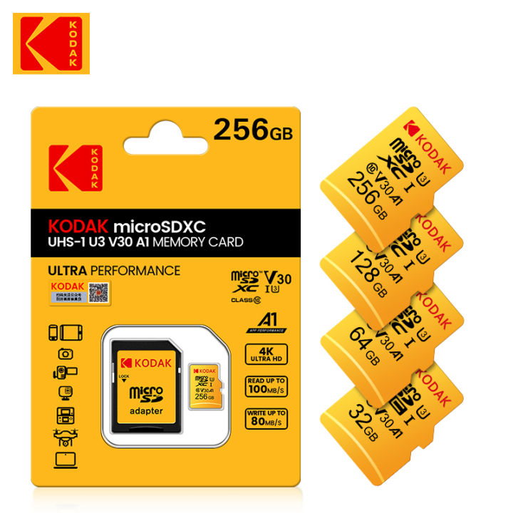 KODAK Micro SD Memory Card 256GB UP TO 95MB/s Class10 U3 UHS-I 32GB 64GB 128GB TF Card 4K HD for USB Card Reader Adapter MicroSD