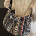 Tribal Style Shoulder Bag, Foldable Crossbody with Zipper Closure, Striped Pattern, Flag Theme Hand Washable Edge Painted Lining.