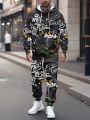 The New Men's Hoodie Set for Spring and Autumn 2025 Features a Casual Fashionable and Comfortable 3D Graffiti Pattern Print. 