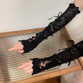 Women Lolita Jk Lace Fingerless Gloves Black Gothic DIY Strapping Sunscreen Sleeve Clothing Accessories Elastic Mesh Punk Gloves.