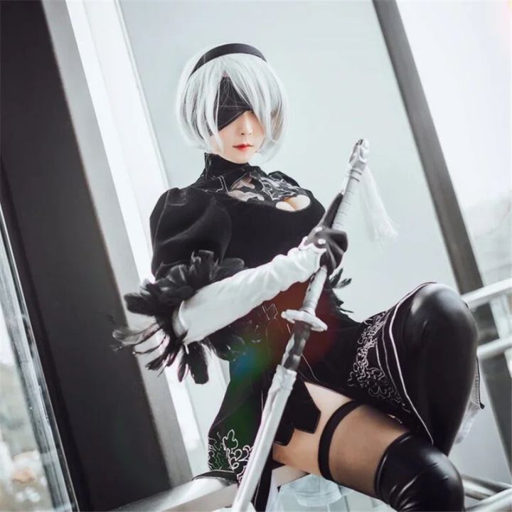 NieR:%20Automata%202B%209S%20Anime%20Cos%20Wig%20Silver%20Grey%20Short%20Straight%20Cosplay%20Synthetic%20Wig%20YoRHa%20No.9%20Model%20S%20Wig%20-%20Image%205