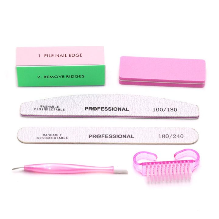 6Pcs/Set Professional Nail Files Manicure Sets Polishing Sanding Buffer File Pedicure Tool Cuticle Pusher Nail Brushes Accssory