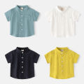Short Sleeve Polo Shirt for Children Casual Mandarin Collar Solid Color Cotton-Linen Blend Thin Summer Kids Shirts Boys. 