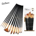 12 PCS Nylon Bristle Brushes Set for Artists And Amateurs - Flat Brushes for Watercolor Oil Paint Acrylic Painting. 
