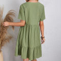 Summer Casual Women Elegant Short Sleeve V Neck Ruffles Dress Solid Loose Mini Dress Chic Bohemian Sundress Beach Party Vestidos.