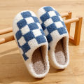 Fashion Retro Checker Women's Winter Warm Home Slippers Couple Indoor Bedroom Plush Anti-slip Soft Sole Leisure Shoes Men.