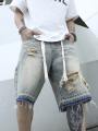 Men Summer Stretchy Denim Jeans Shorts For Men Cargo Casual Wide Leg Elastic Waist Ripped Cargo Baggy Shorts Y2k Streetwear Pant. 