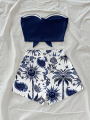 Women's Summer Vacation Coconut Tree and Sun God Cashew Print 2-Piece Set, Suitable for Vacation, Summer, and Fashionable Spring.