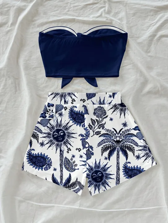 Women's%20Summer%20Vacation%20Coconut%20Tree%20and%20Sun%20God%20Cashew%20Print%202-Piece%20Set,%20Suitable%20for%20Vacation,%20Summer,%20and%20Fashionable%20Spring%20-%20Image%202