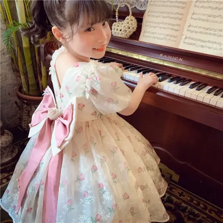 1-8%20Years%20Old%20Summer%20Full%20Print%20Rose%20Flower%20Lace%20Girls%20Dress%20Big%20Bow%20Pearl%20decoration%20Princess%20Party%20Dress%20For%20Kids%20-%20Image%207