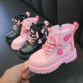 Girls Boots Kids Fashion  Boots Cool Girl Autumn and Winter Cotton Soft Sole Pink with Love Side Zip Princess Round-toe PU. 