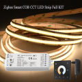Zigbee Smart COB CCT Led Strip Full Kit SMD COB Dimmable Strip 2.4G RF Touch Panel Remote APP Control for Alexa  Assistant. 