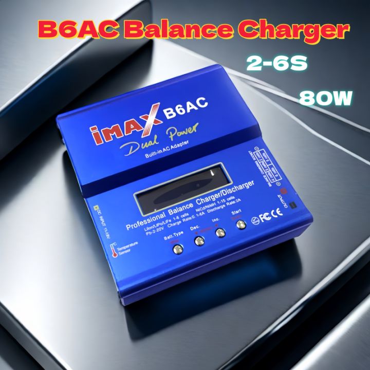 B6AC Balanced Charger, Multi-Function Charger for Model Airplane Batteries, 80W, Complete Set with Power Cable
