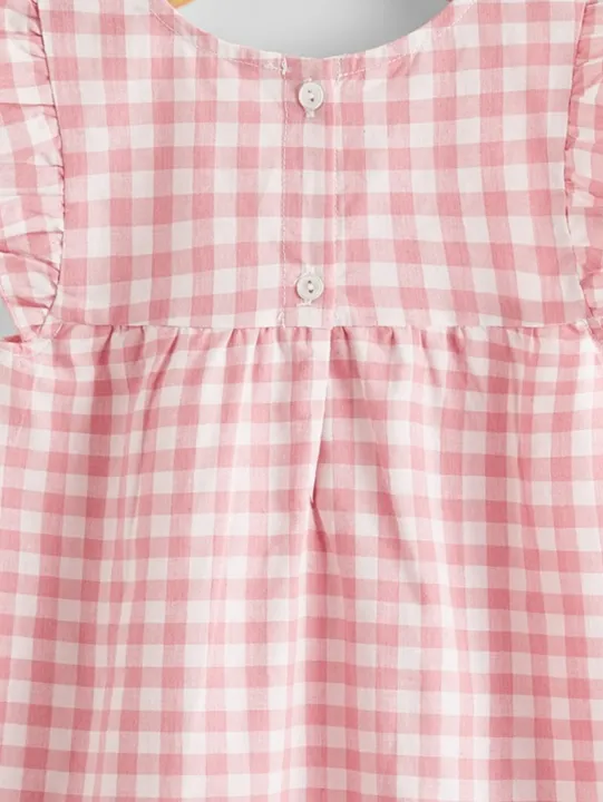 Girls%20cute%20pink%20and%20white%20plaid%20dress%20-%20exquisite%20lace%20flower%20decoration%20-%20Image%204