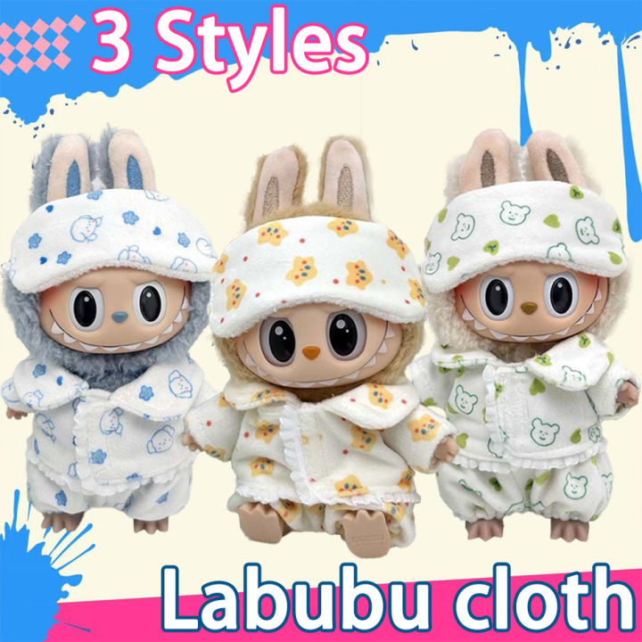 Labubu Pyjamas Labubu Cloth Mini Pajamas With Eye Mask Three-piece Kawaii 15-17cm V1 ...