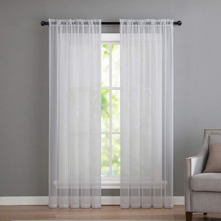 Glass Screen Window Transparent Screen Curtain Finished Window 100*200cm Thread Bar Solid Color Tulle Home Decoration Curtain