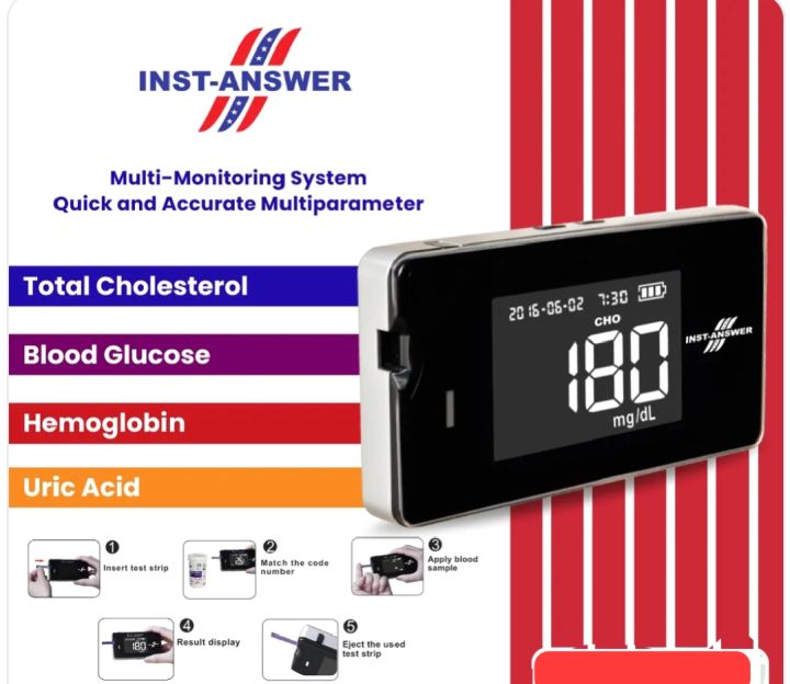 INSTA-ANSWER MULTIMETER 4 in 1. Cholestrol, Uric Acid, Blood Glucose ...