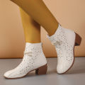 2025 Summer New Women's Fashion Hollow-Out Soft Sole Mid-Heel Ankle Boots, Retro Breathable Comfortable Shoes. 