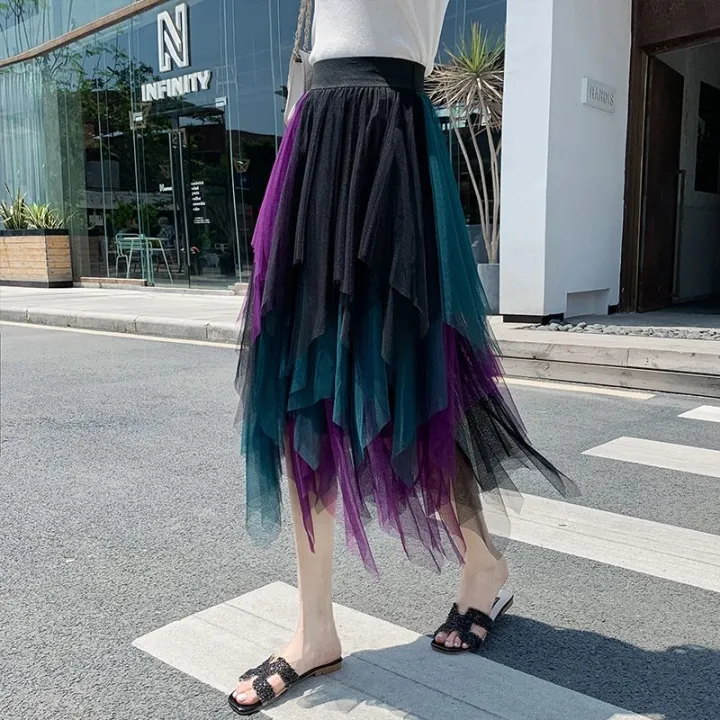Casual%20Skirts%20Punk%20%20Net%20Yarn%20High-Waisted%20Irregular%20Skirt%20for%20Women%20Summer%20New%20European%20and%20American%20Gothic%20Style%20Versatile%20-%20Image%204