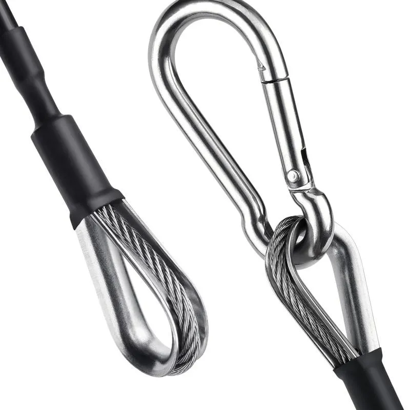 2 Rallonges De Câble Pour Salle De Sport – Acier Inox Et Caoutchouc, Noir, Neuves
